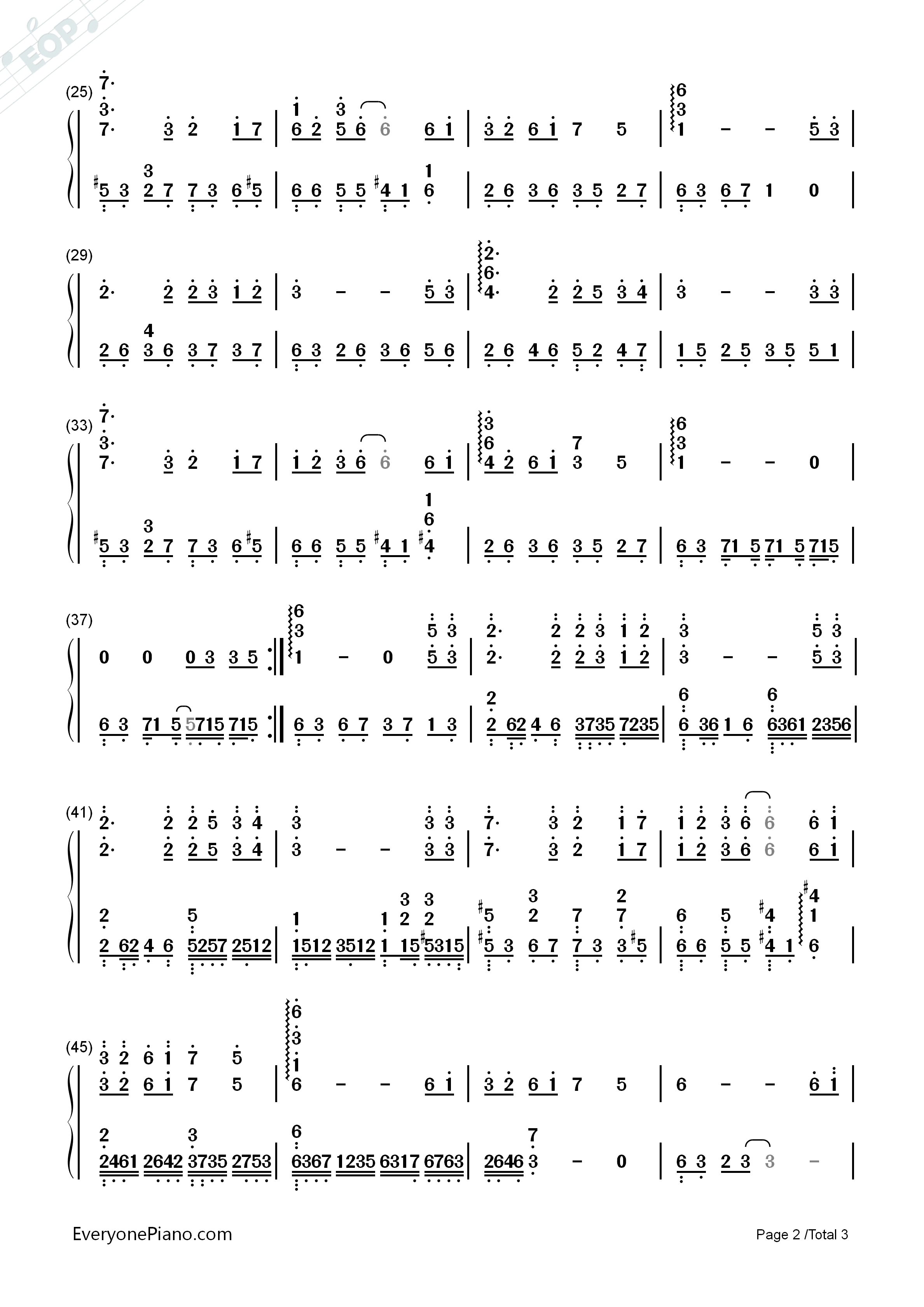 烟花易冷双手简谱预览