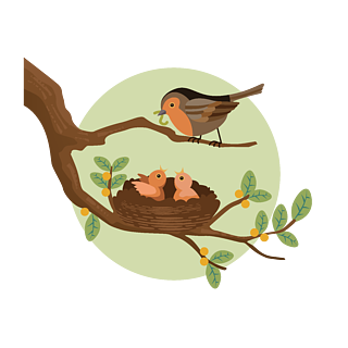 简约扁平卡通鸟巢小鸟鸟窝矢量元素