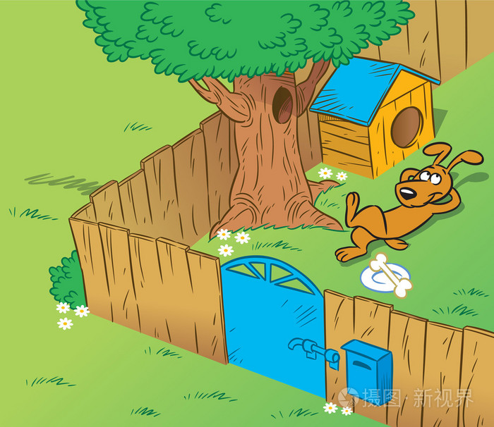 有趣的狗在院子里