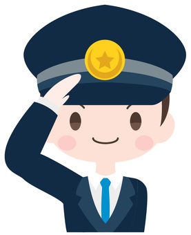 一名警察在警车前敬礼