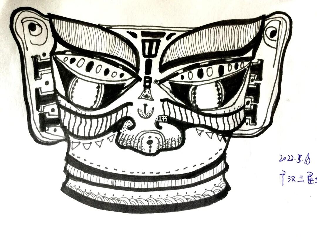 青铜面具黑白装饰画