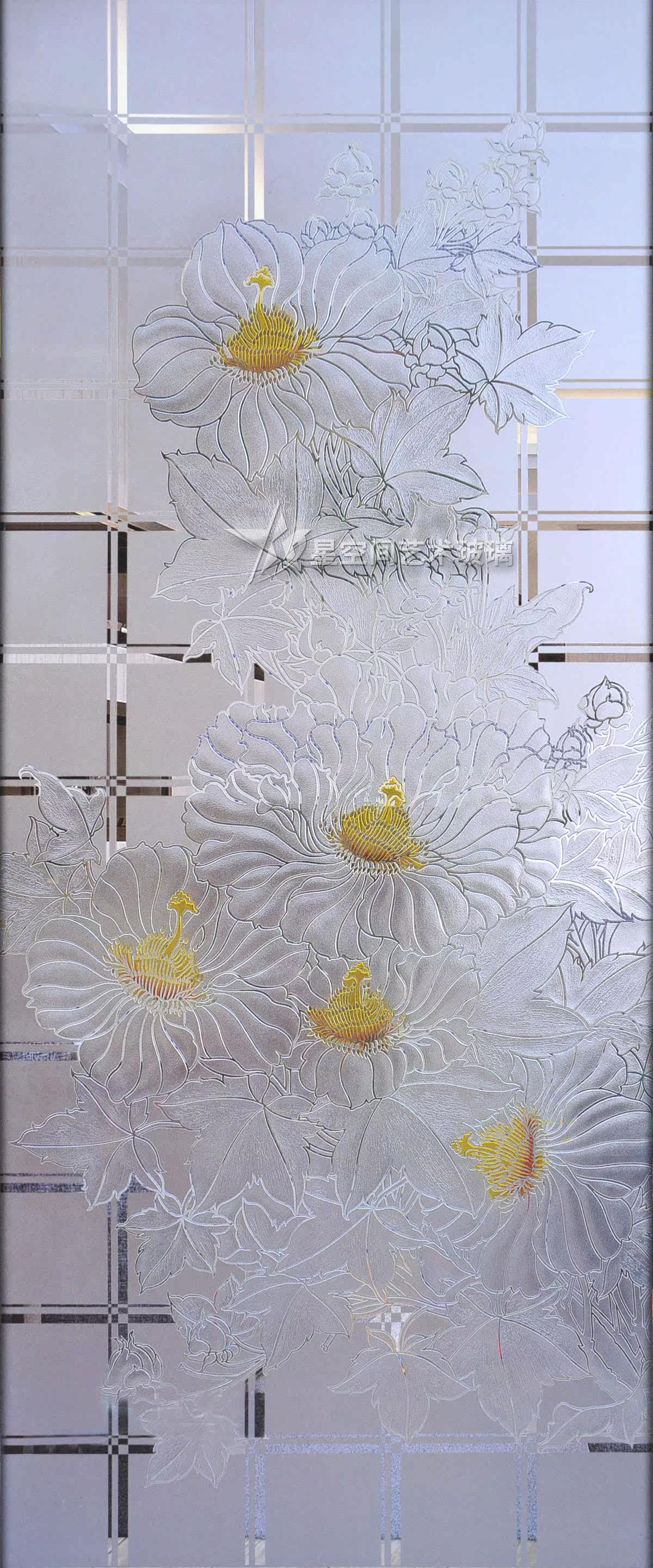 现代简约客厅过道深雕艺术玻璃隔断玄关屏风背景墙装饰画艺术玻璃