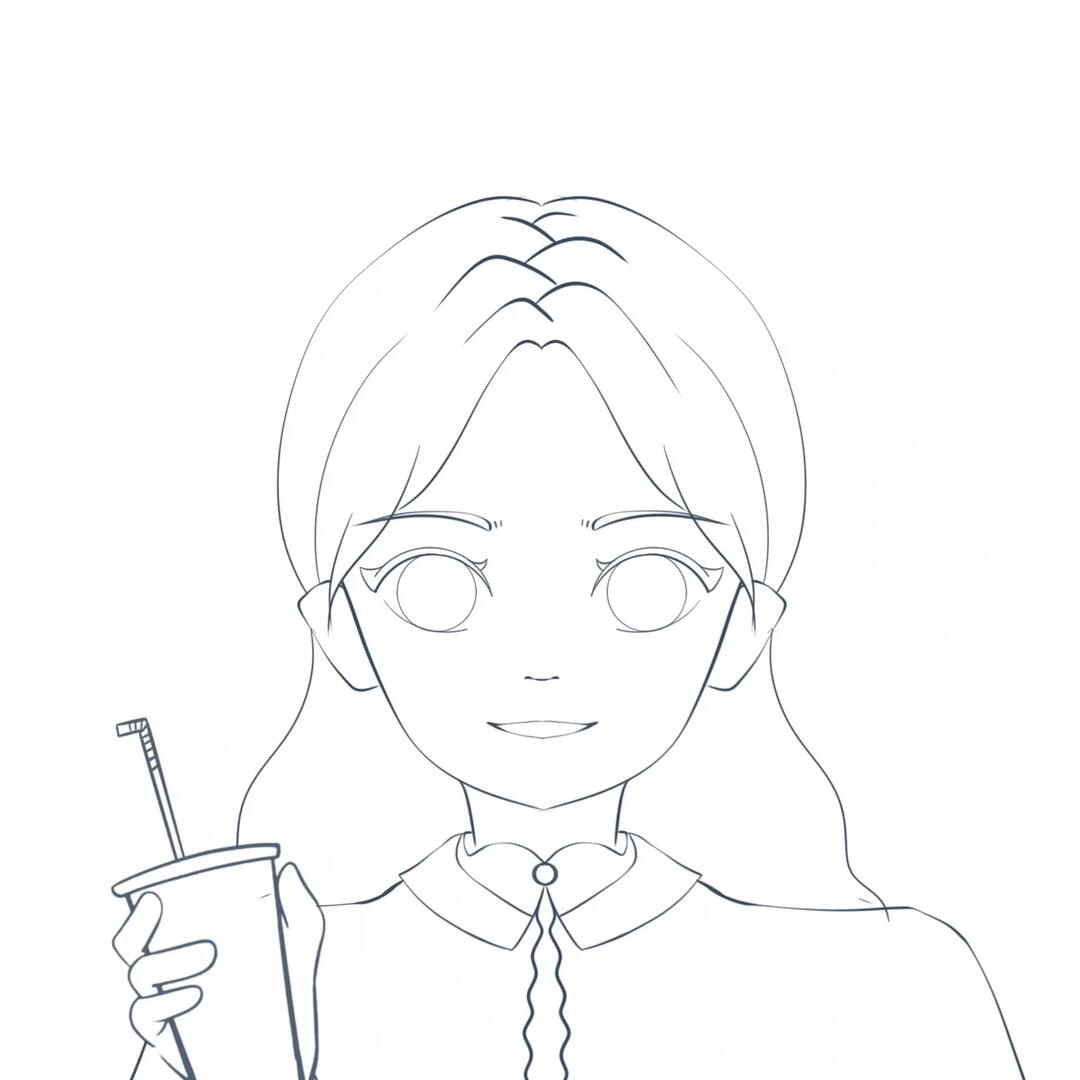 奶茶女孩(有线稿)_卡通头像_绘画_头像_接稿接稿_素材_头像