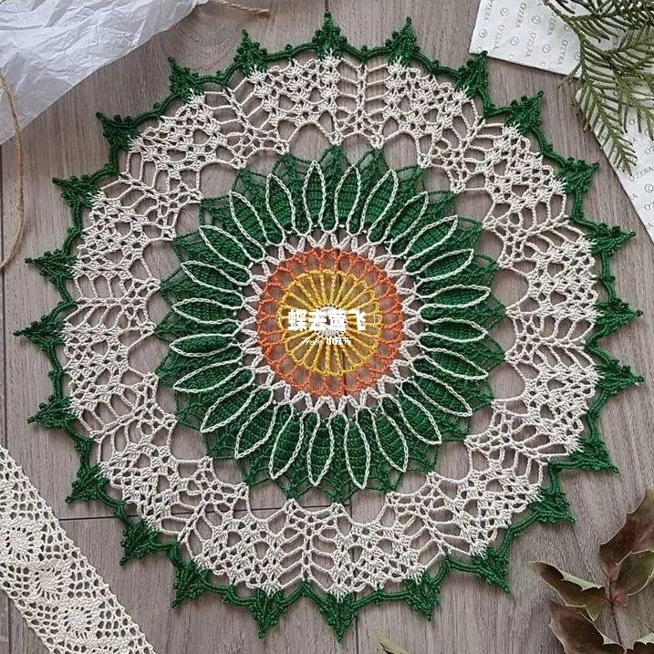 【图解】钩针手工编织 蕾丝餐巾桌布花片图案