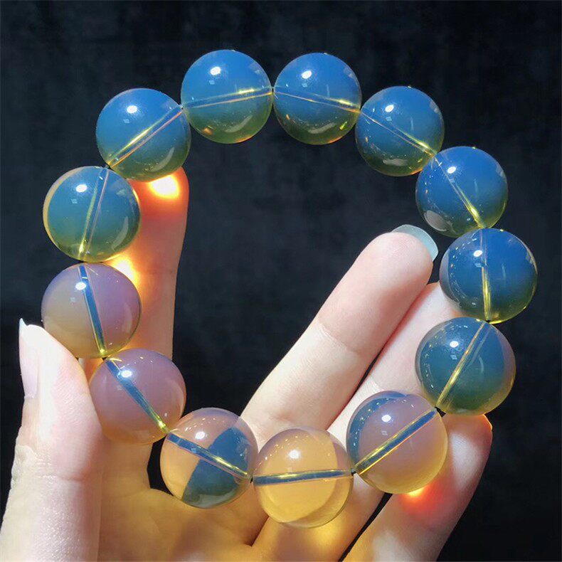 纯天然墨西哥5a净水蓝珀手串蜜佛珠琥珀圆珠单圈手饰