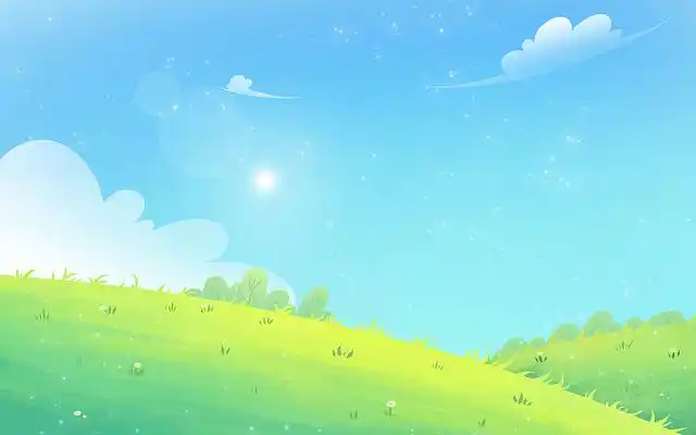 卡通草地蓝天白云春天夏天手绘插画素材绿草地插画