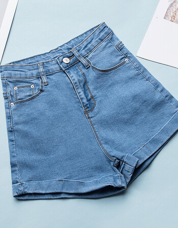 新款女装基础简约百搭高弹显瘦卷边学生牛仔阔腿短裤女热裤 浅蓝色 29