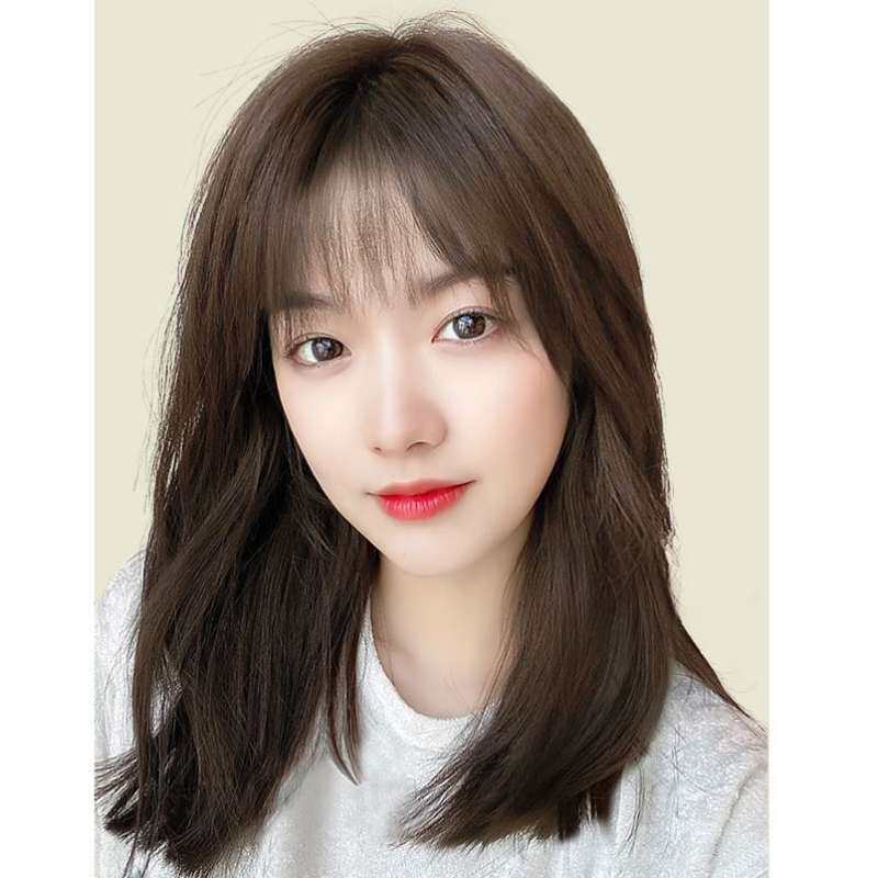 假发套女真人发丝假发长发圆脸大脸减龄仿真全套2021年锁骨中长发