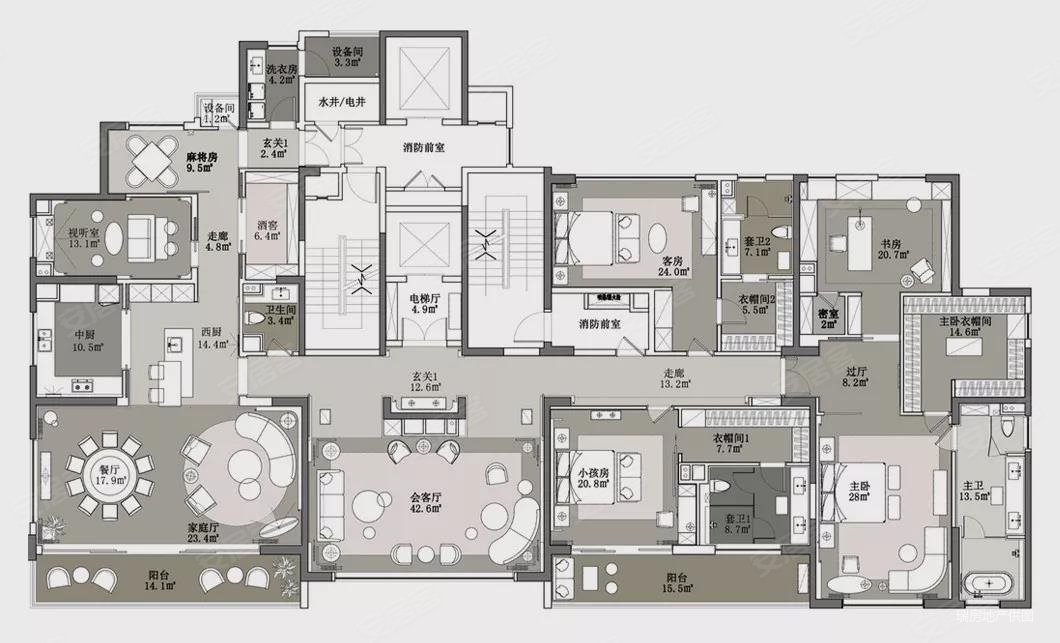 顶级大平层豪宅户型,打破了传统设计思维,客厅不仅是会客,餐厅不仅是