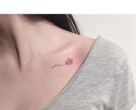 小清新锁骨玫瑰花卉纹身图案