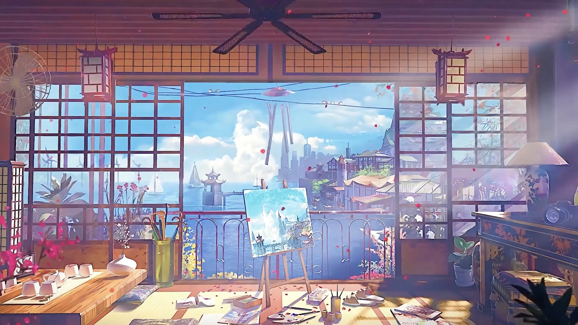 【温柔治愈系列】动漫风格～在温馨小屋面对着大海画画_哔哩哔哩_bili