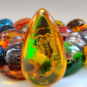 天然琥珀蝎子昆虫标本虫珀项链带虫子吊坠挂件纯手工制作儿童科普