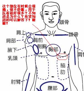 胸部和肋骨之间的结合处,左手边的,就是胸窝中心左
