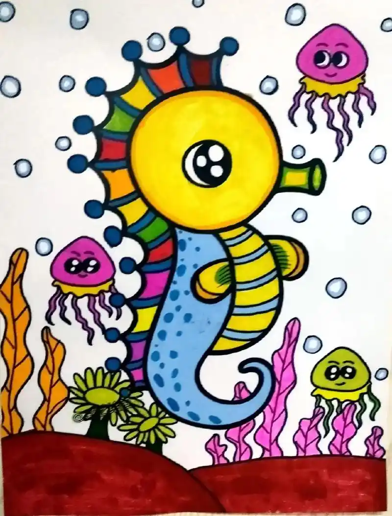 一起学画画 #简笔画 美丽的海底世界都住着哪些可爱的动物宝 - 兑音