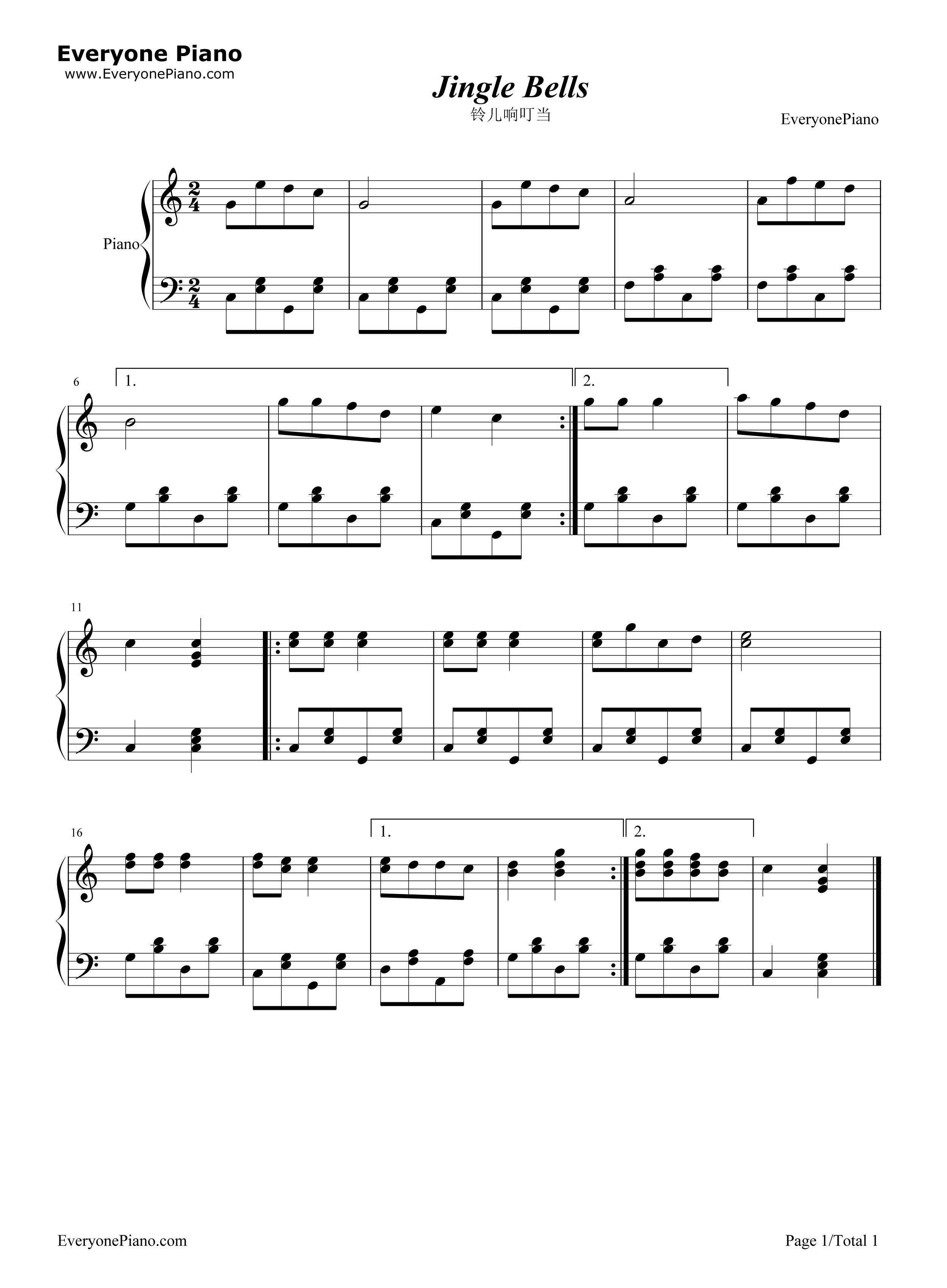 铃儿响叮当五线谱预览1-钢琴谱文件(五线谱,双手简谱,数字谱,midi,pdf