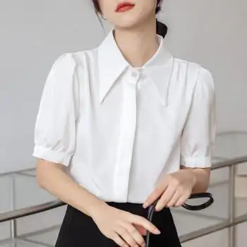 秉藜 大学女生面试正装职业套装女公务白色雪纺衬衫短袖夏季生教资