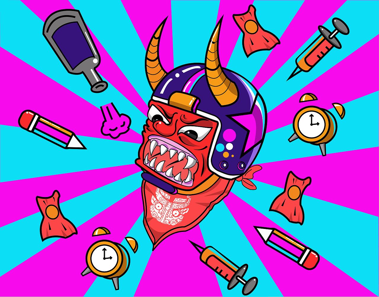 结合当今流行的街头元素风潮对饕餮形象进行插画设计,给其赋予新的