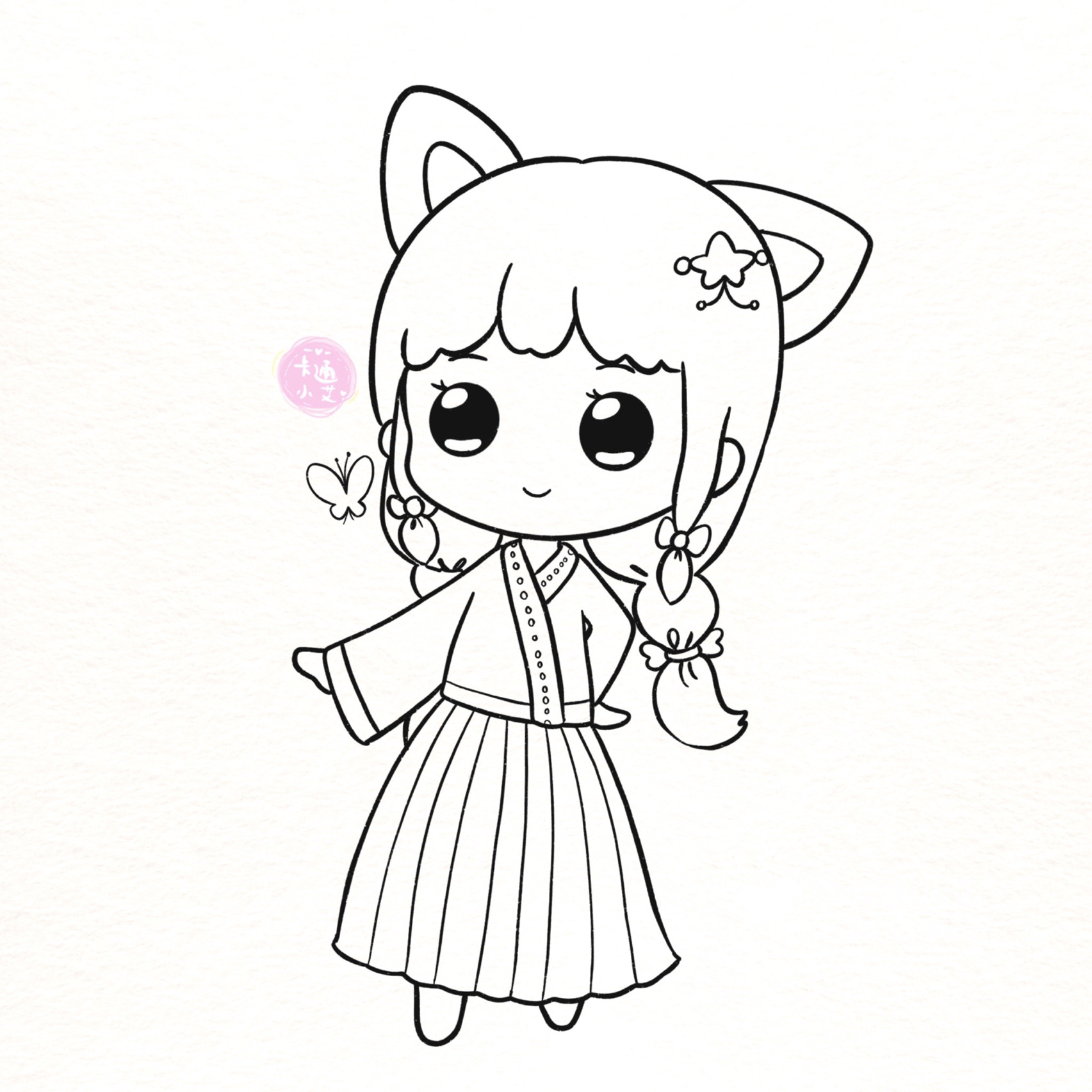 古风汉服星座公主画 超萌简笔画线稿图 巨蟹座 狮子座 天蝎座 双鱼座