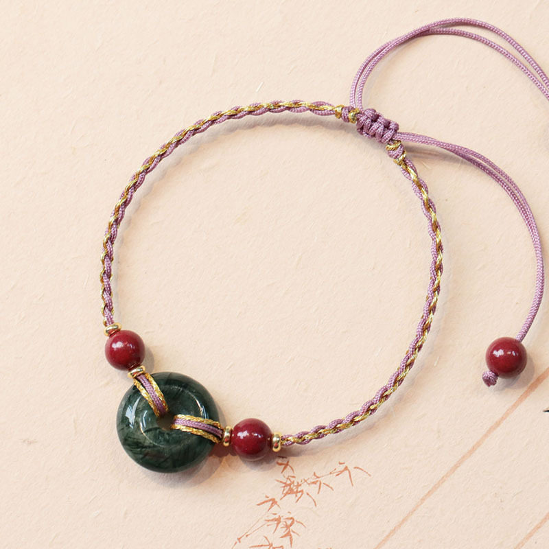 天然发晶平安扣手链手工编织朱砂手绳女复古设计手链