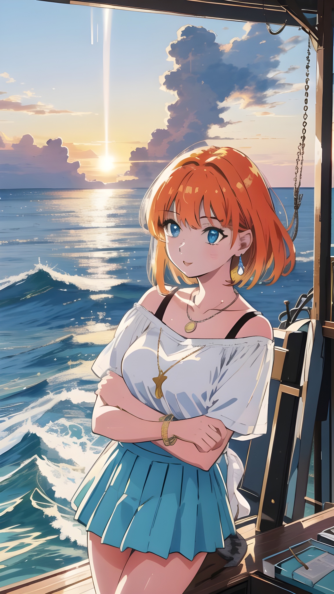 有趣表情:海边美女少女,风儿轻轻的吹 #有趣表情# #夏天穿裙子# #动漫