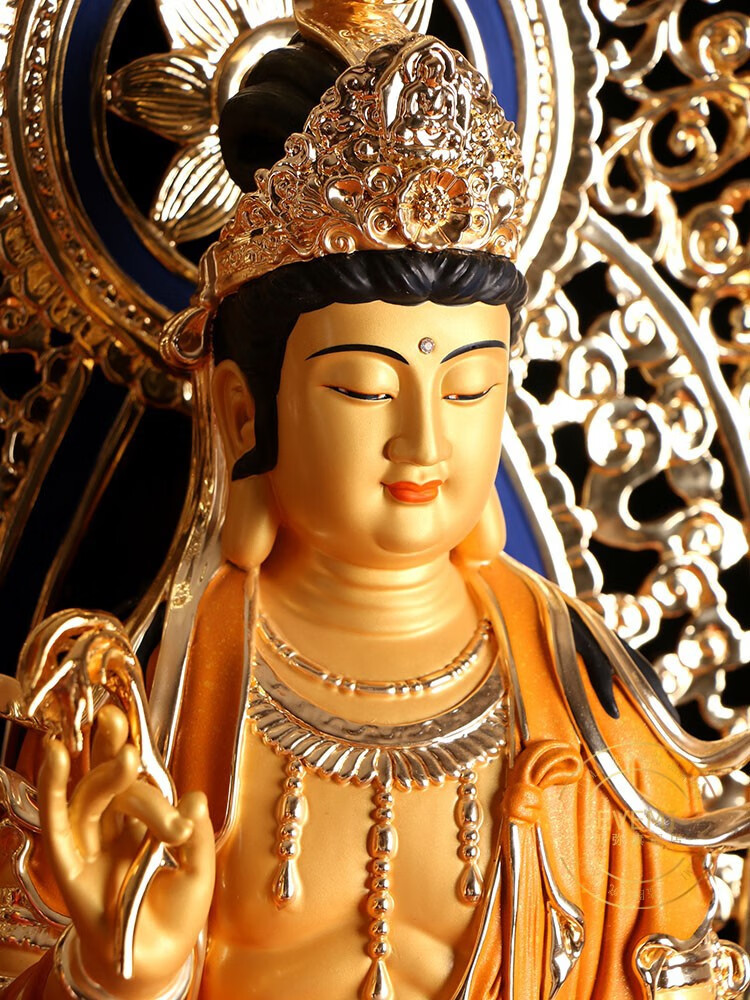 伊弥铜鎏金佛像西方三圣铜像纯铜阿弥陀佛观音供奉摆件阿弥陀佛