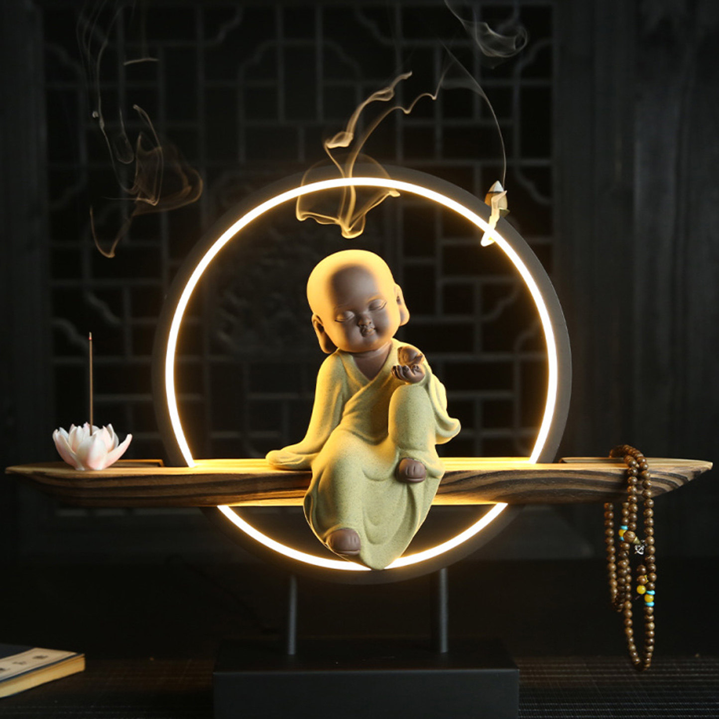 聚帙 禅意茶宠摆件精品创意紫砂和尚茶玩可养小沙弥家居装饰品