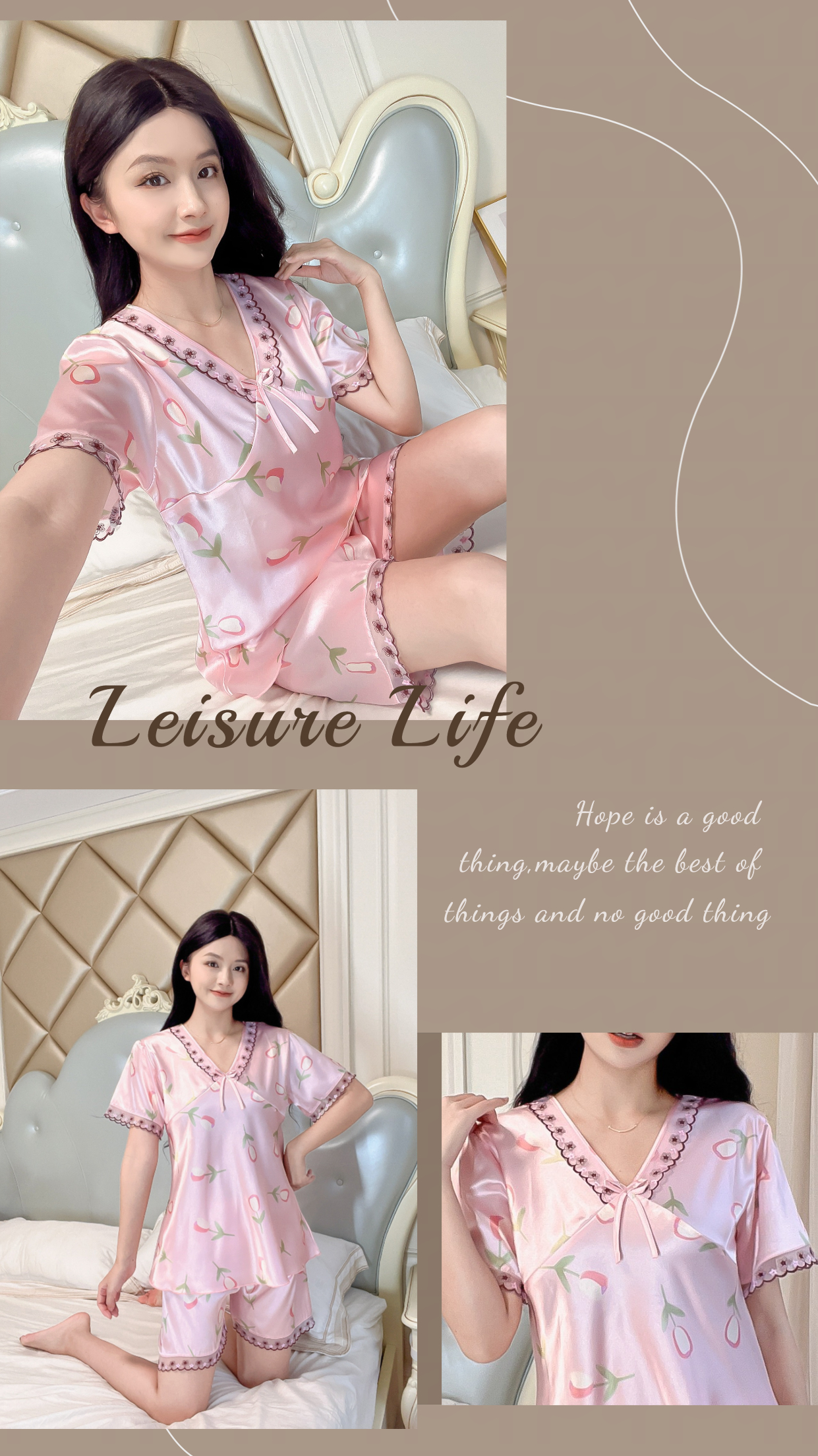 冰丝睡衣女2024新款v领夏季花边短袖夏天仿真丝绸公主风家居服套 - 17