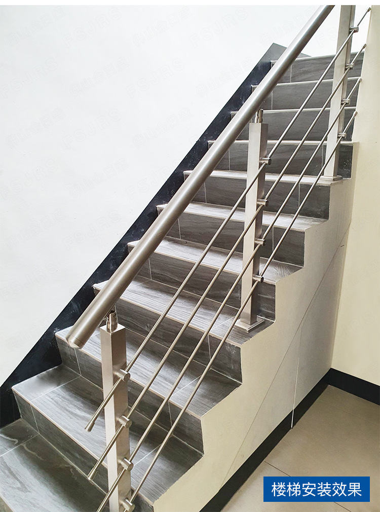 304不锈钢楼梯扶手室 内家用方管穿拉丝立柱现代简约阳台护栏栏杆
