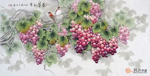 羽墨四尺横幅多子多福葡萄图《春华秋实》