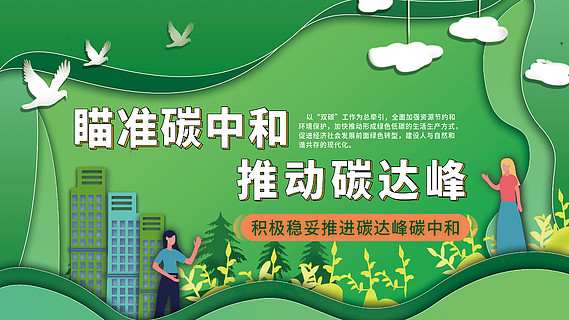 碳中和碳达峰绿色剪纸风双碳展板
