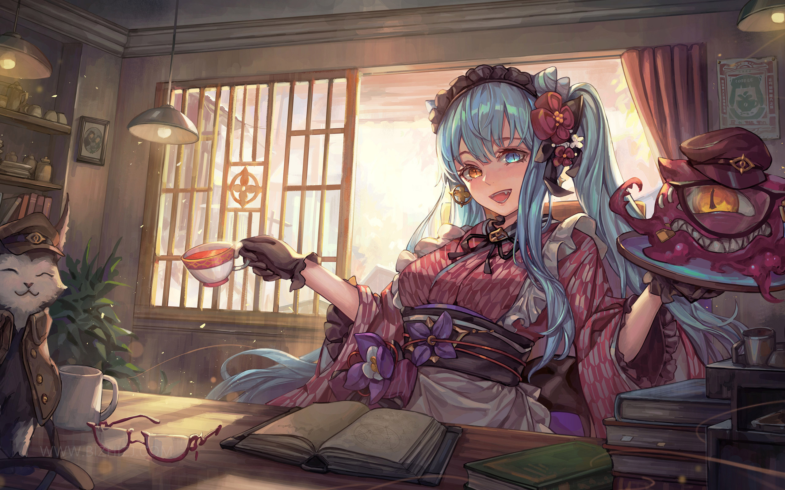 日本女仆装异色症动漫女孩电脑壁纸