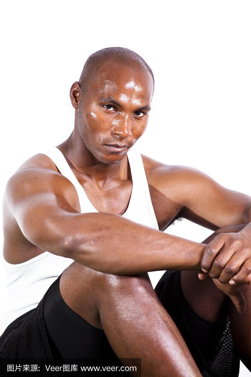 系列:年轻肌肉发达的黑人男性成人运动服.严重的
