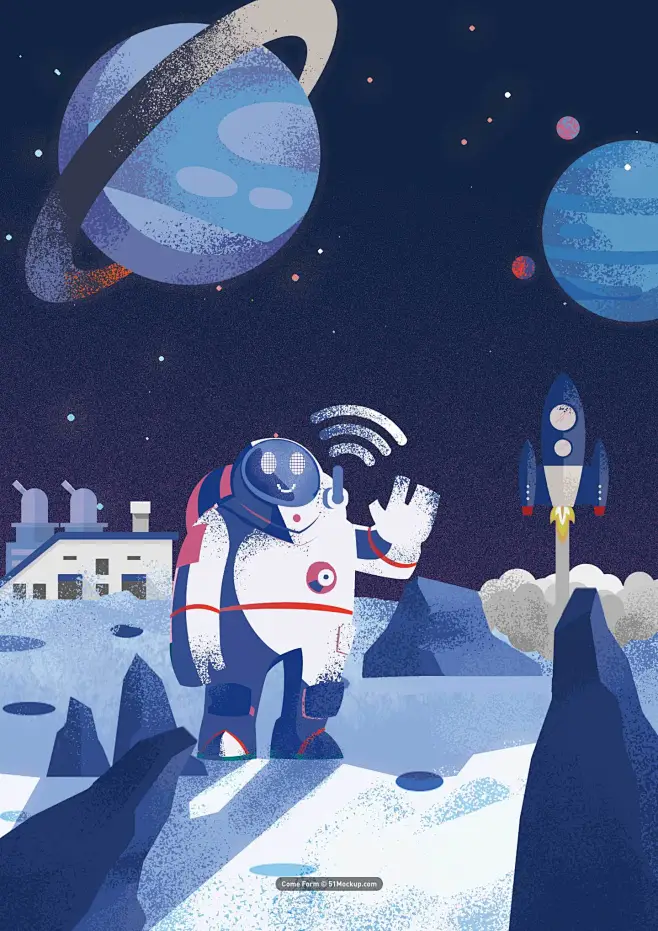 机器人未来科技科学卡通手绘漫画插画场景psd模板08平面设计卡通人物